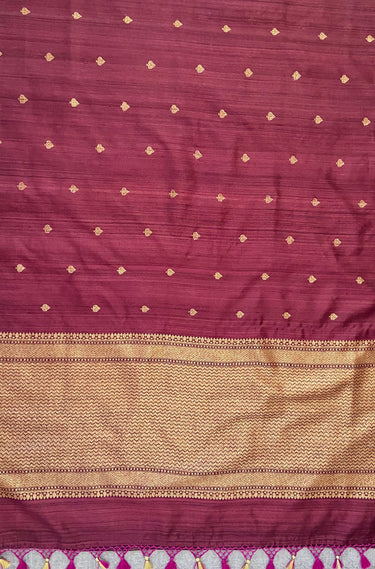 Banarasi Tussar Silk Saree | Deep Garnet | Handwoven | Ships from California